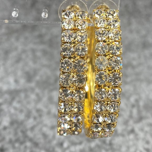 Gold Tone Hoop Rhinestone Pierced Post Earrings Women Sparkle Shine Dress Up - Picture 5 of 16